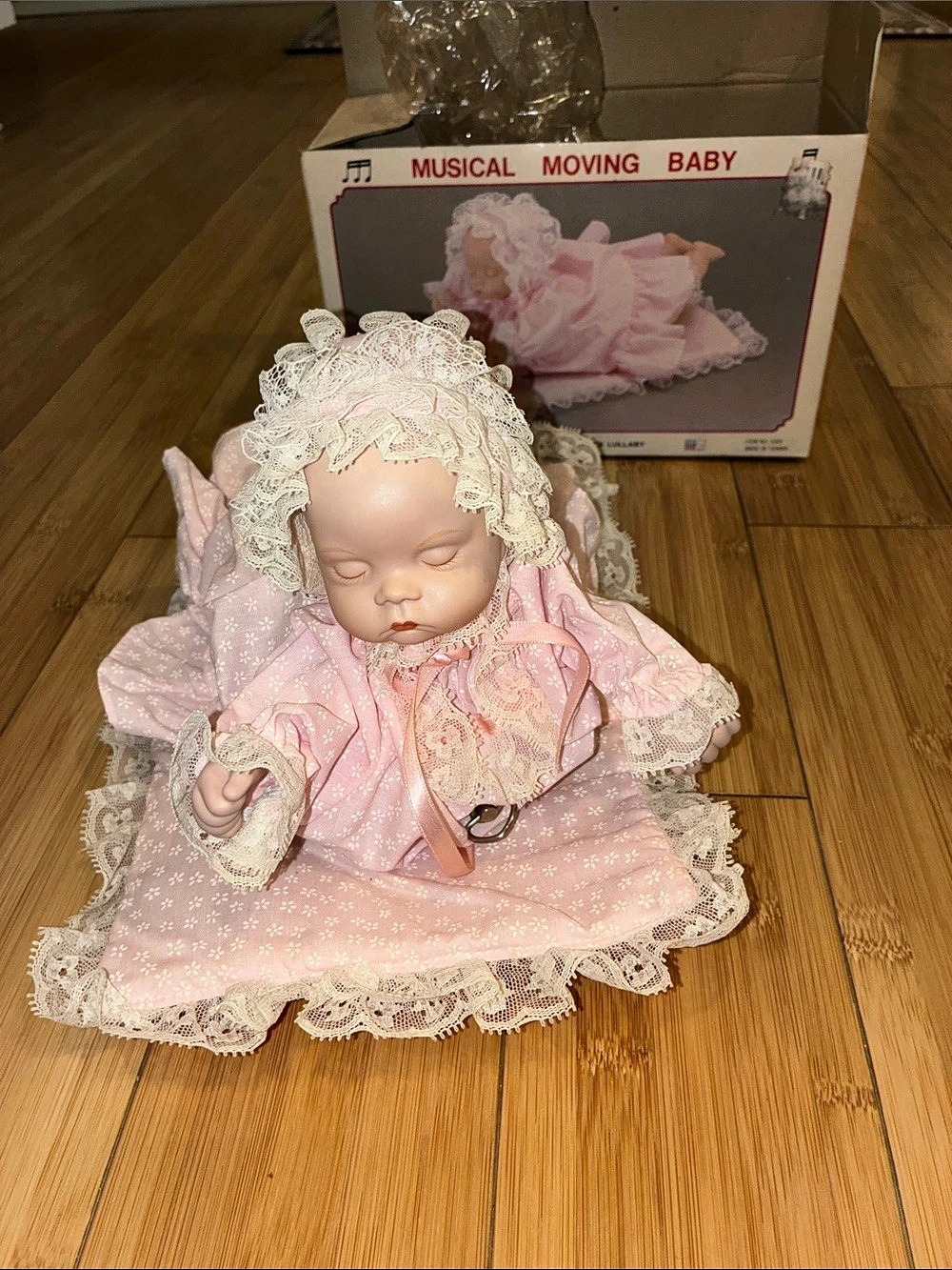 Vtg  80s 90s Musical Moving Porcelain Baby Doll w/ Box